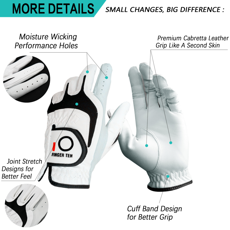 Men's Golf Gloves Leather All Weather Grip 6 Pack