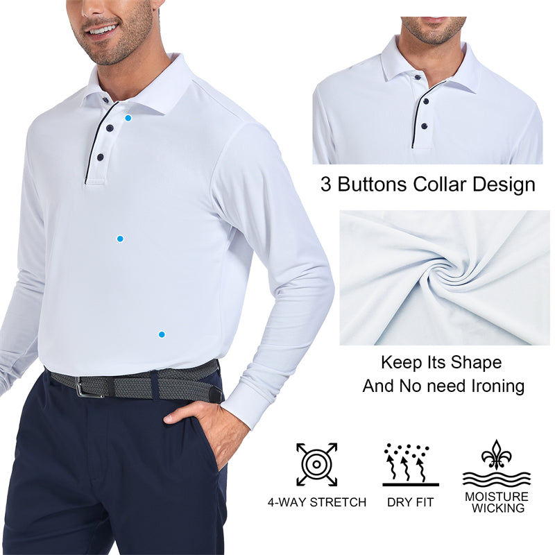New Tour Fit Long Sleeve Golf Shirt Men White
