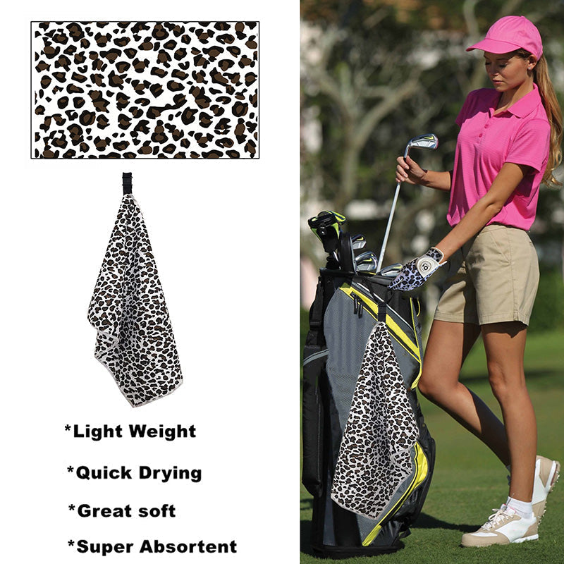 Golfhandtuch bedruckt 14x42 Zoll mit Ösenclip 1 Packung Leopard 