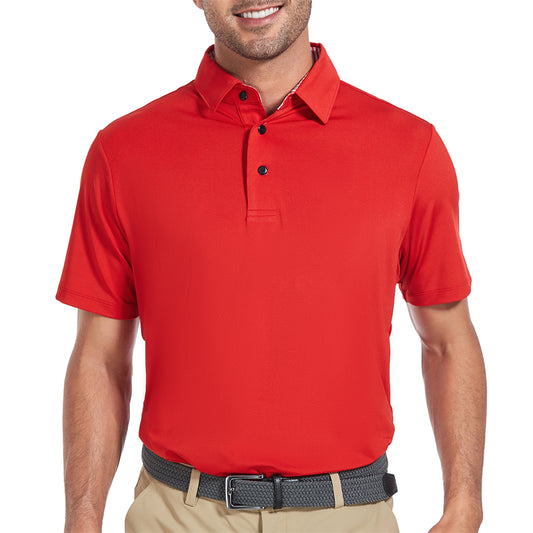 New Performance Fit Short Sleeve Golf Shirt Men Red
