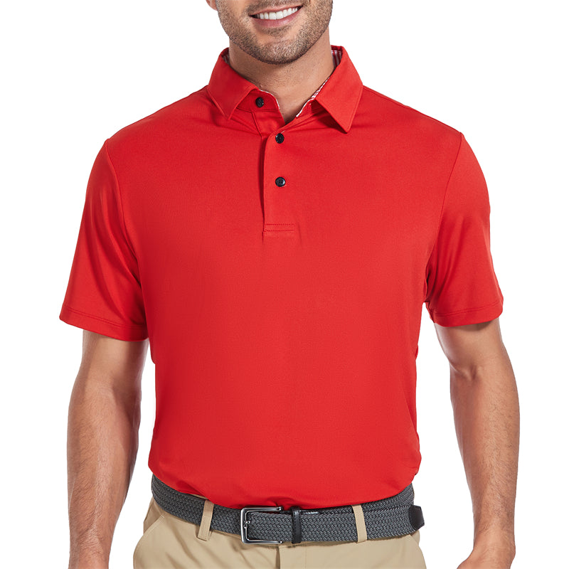 Nouveau polo de golf à manches courtes Performance Fit pour homme, rouge 