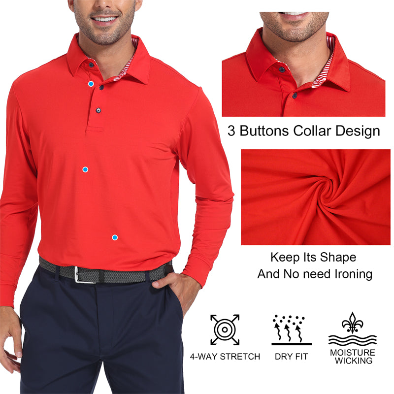 Polo de golf à manches longues Performance Fit pour homme, bleu 