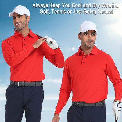 Performance Fit Long Sleeve Golf Shirt Men Red