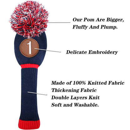 Golf Club Head Covers Knit for Woods Driver Fairway Hybrid