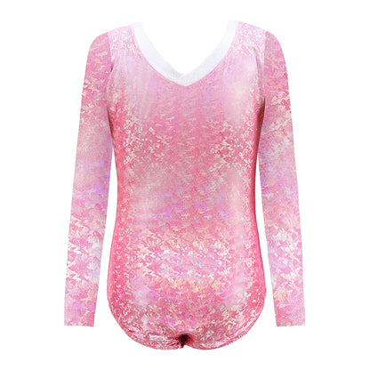 Gymnastics Leotards for Girls Long Sleeved  Colorful Sparkle for Kids 3-12 Years