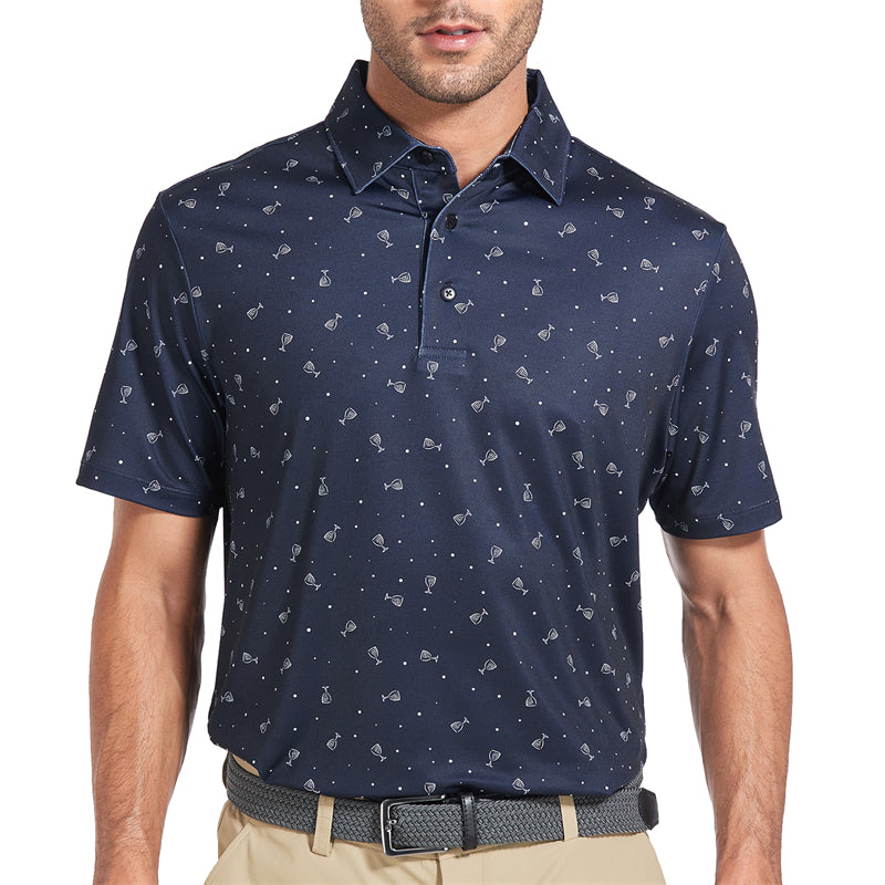 New Print Short Sleeve Golf Shirt Men Blue