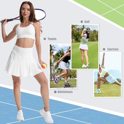 Golf Women's Tennis Skirts Pleated High Waisted White