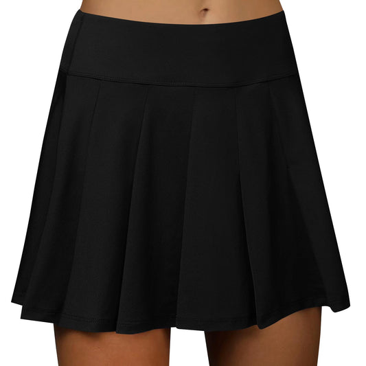 Golf Women's Tennis Skirts Pleated High Waisted Black