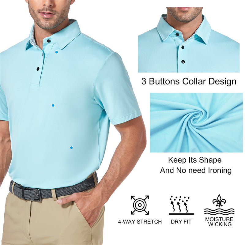 New Performance Fit Short Sleeve Golf Shirt Men Blue