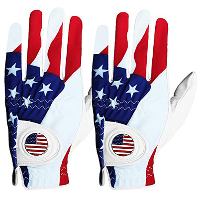 Golf Gloves Men USA Flag Value 2 Pack Leather