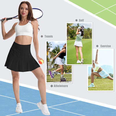 Golf Women's Tennis Skirts Pleated High Waisted Black