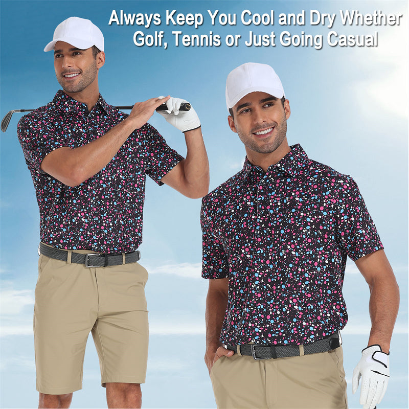 New Print Short Sleeve Golf Shirt Men Colourful