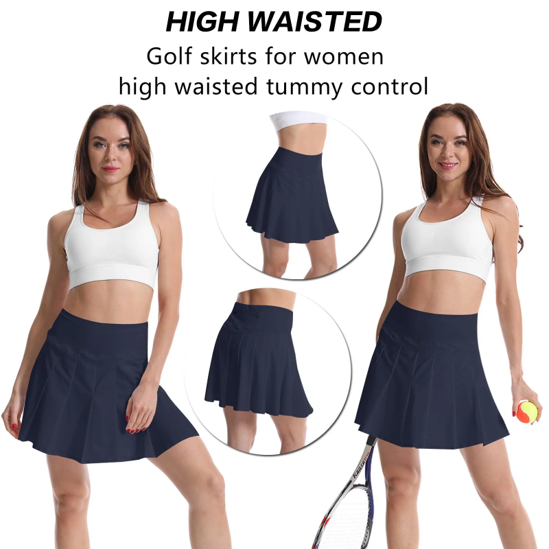 Golf Women's Tennis Skirts Pleated High Waisted Navy Blue