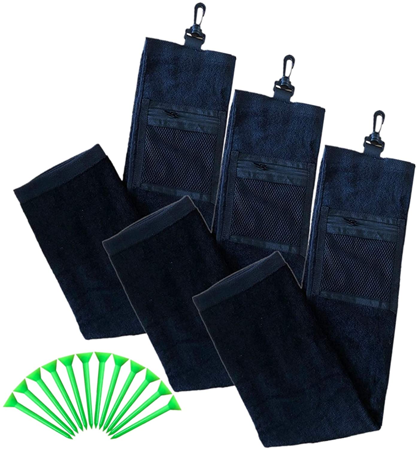 Golf Towels with Clip Mesh Pouch 3 Pack 24’’X16’’