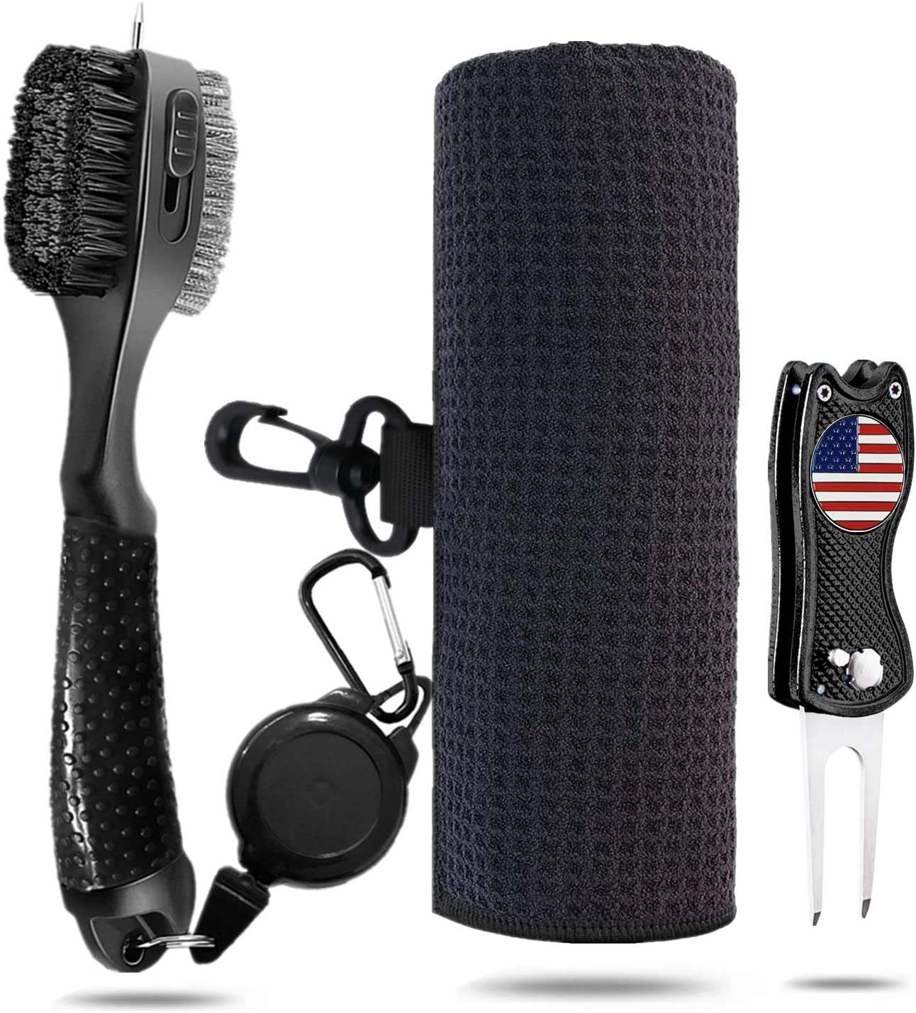 Kit de nettoyage rétractable pour brosse de golf et outil de relèvement de mottes de gazon