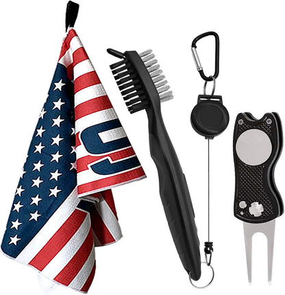 Golf Towels for Golf Bags with Clip and Brush Set