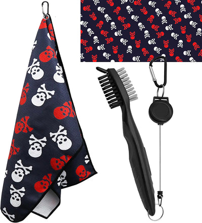 Golf Towels for Golf Bags with Clip and Brush Set