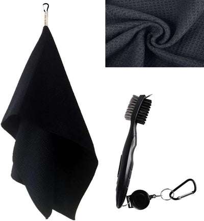 Golf Towels for Golf Bags with Clip and Brush Set