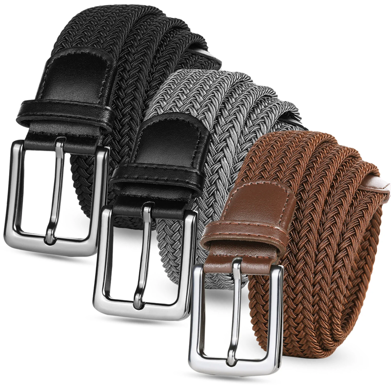 Golf Belts for Men 2 Pack/3 Pack Braided Elastic Fabric Stretch Canvas