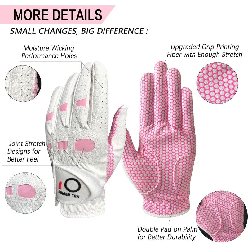 Lot de 3 gants de golf pour femme, grip toutes saisons 