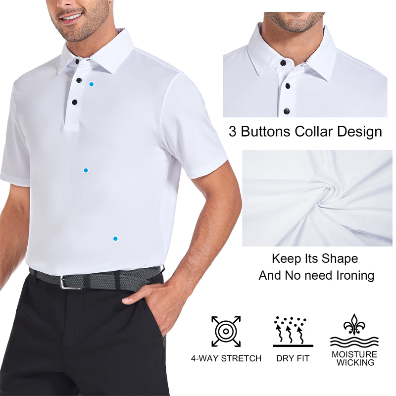 Neues Performance Fit Kurzarm Golfshirt Herren Weiß 