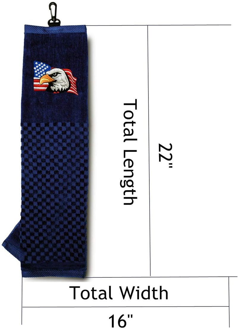 Golf Bag Towel Tri Fold Club Grommet Men Women Large,New Cotton Gifts Embroidered Pack (US Eagle Towel + Brush) - fingertensport
