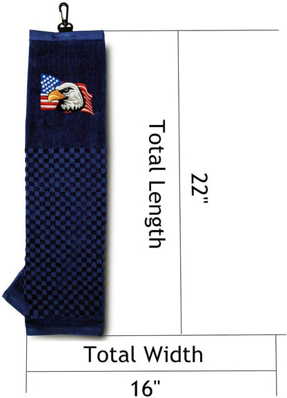 Golf Bag Towel Tri Fold Club Grommet Men Women Large,New Cotton Gifts Embroidered Pack (US Eagle Towel + Brush) - fingertensport