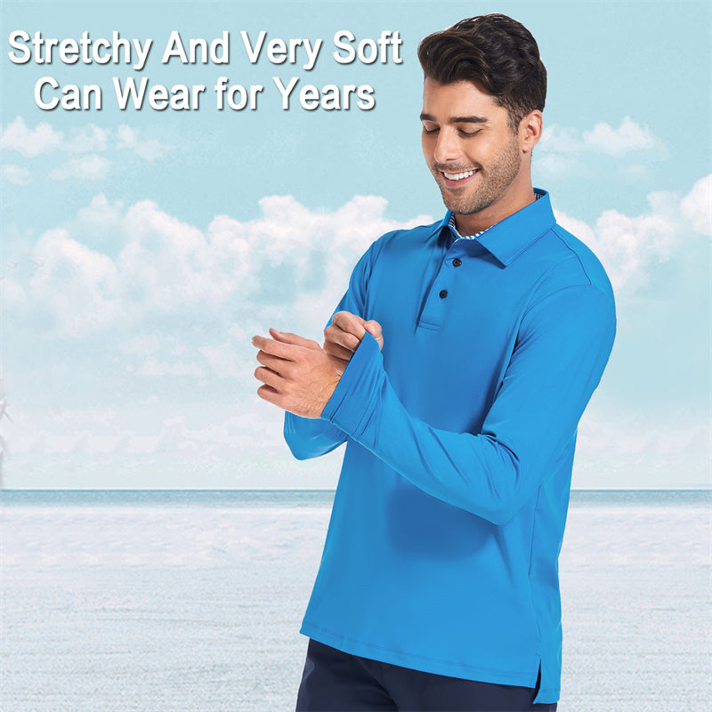 Performance Fit Long Sleeve Golf Shirt Men Blue