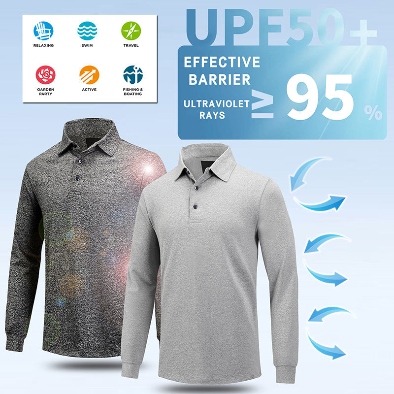 Dry Fit Long Sleeve Golf Shirt Men Light Grey