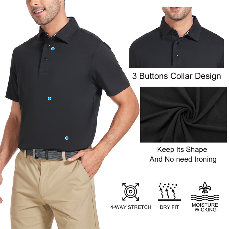 New Performance Fit Short Sleeve Golf Shirt Men Black