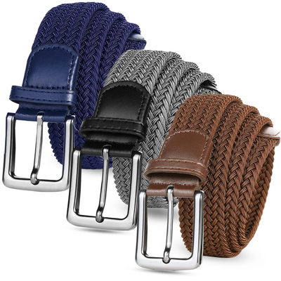 Golf Belts for Men 2 Pack/3 Pack Braided Elastic Fabric Stretch Canvas