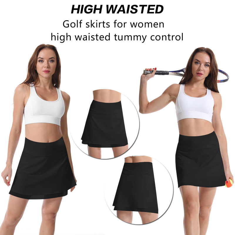 Golf Women's Tennis Skirts Athletic with Pockets Black