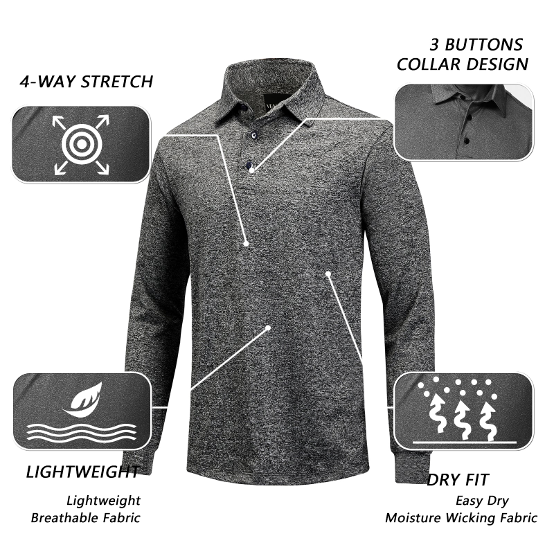 Dry Fit Long Sleeve Golf Shirt Men Grey