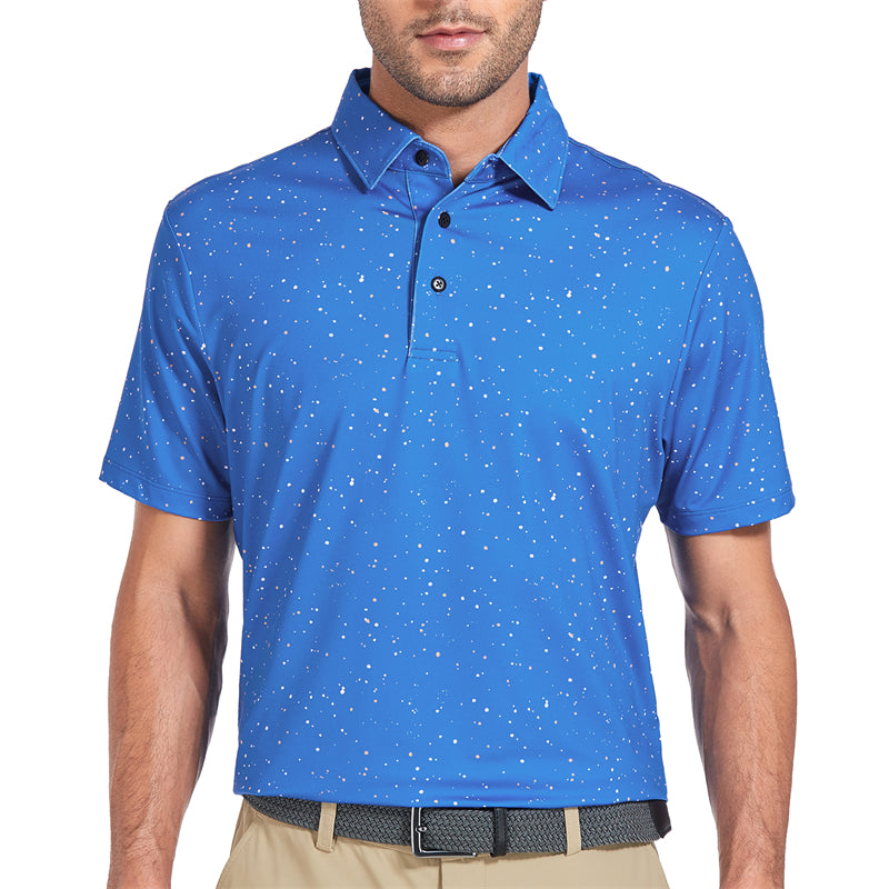 New Print Short Sleeve Golf Shirt Men Blue