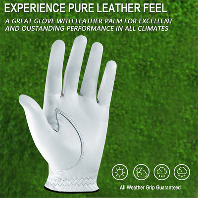 Men's Golf Gloves Leather All Weather Grip 6 Pack