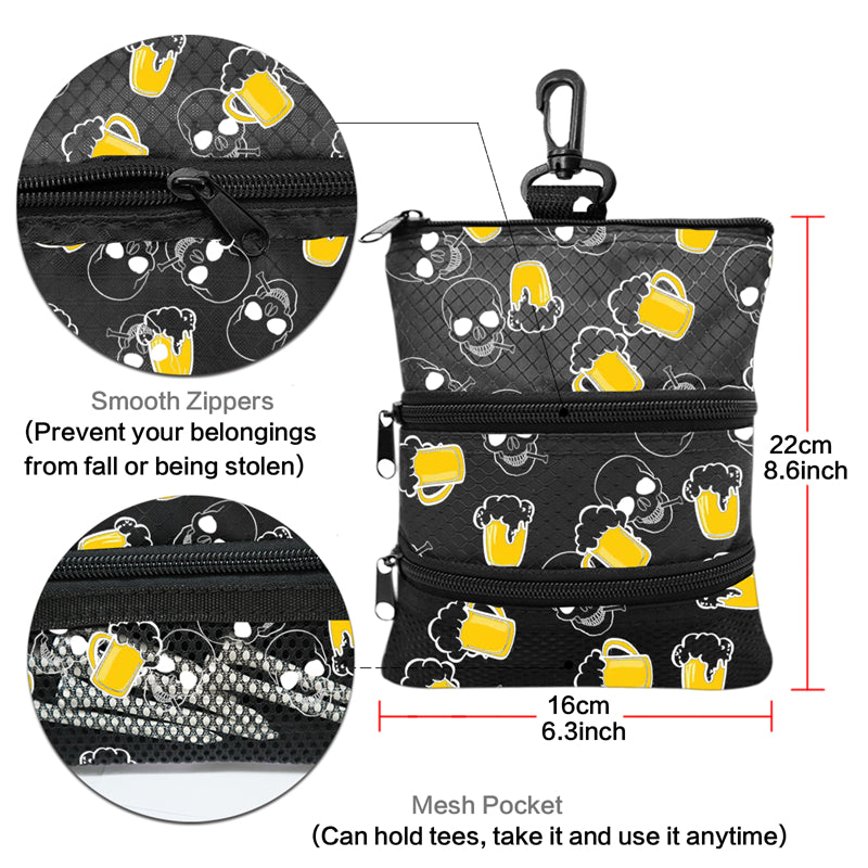 Golf valuables Pouch, Zipper Golf Ball Bag with 3 Pockets