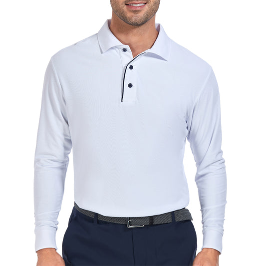New Tour Fit Long Sleeve Golf Shirt Men White