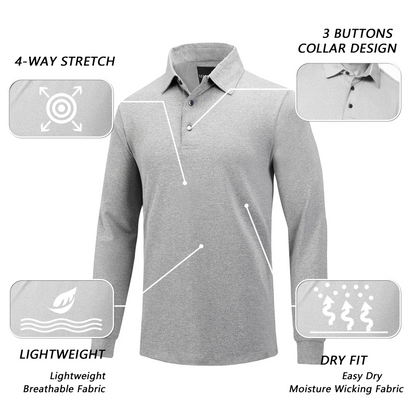 Dry Fit Long Sleeve Golf Shirt Men Light Grey