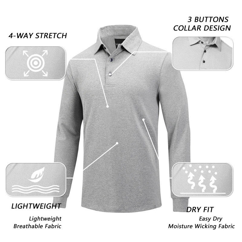 Dry Fit Langarm Golfshirt Herren Hellgrau 