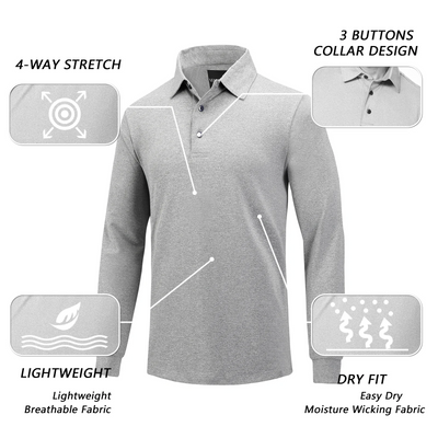 Chemise de golf à manches longues Dry Fit pour homme, gris clair 