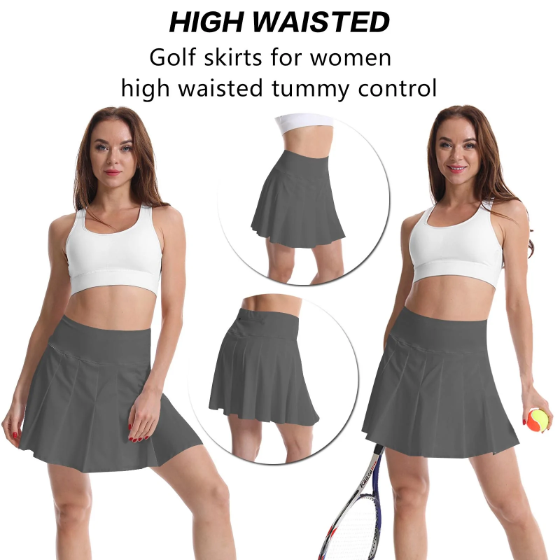 Golf Women's Tennis Skirts Pleated High Waisted Grey