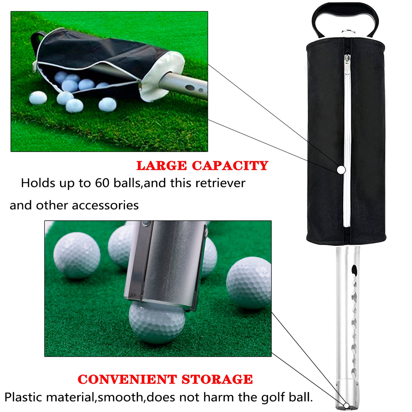 Golf Ball Shag Bag Pick Up Black