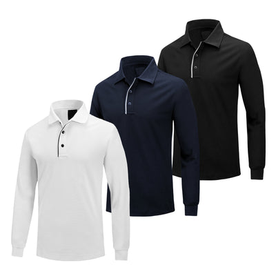 Lot de 3 chemises de golf à manches longues New Tour Fit pour hommes 