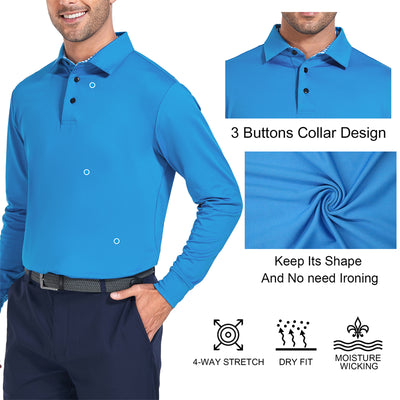 Polo de golf à manches longues Performance Fit pour homme, blanc 